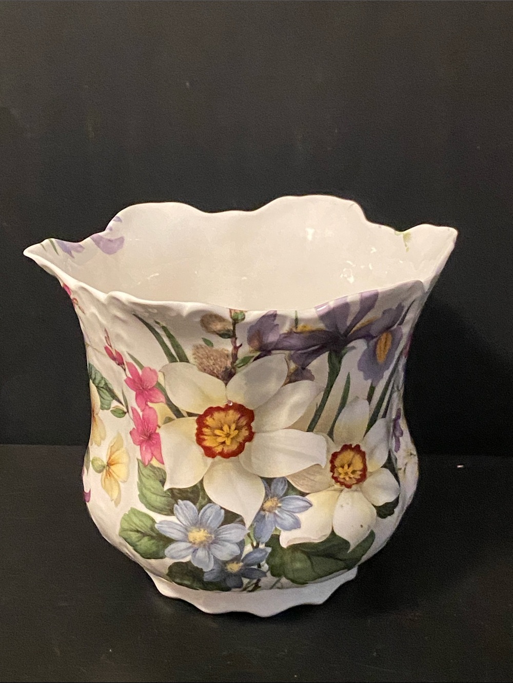 P.S Floral Ceramic Planter Vase - White with Multicolor Flower Design England